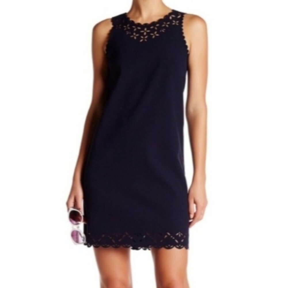 J. Crew Sleeveless Laser Cut Floral Shift Dress Scallop Edge
